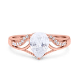 Teardrop Dainty Art Deco Pear Wedding Engagement Bridal Ring Round Simulated Cubic Zirconia 925 Sterling Silver