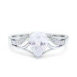 Teardrop Dainty Art Deco Pear Wedding Engagement Bridal Ring Round Simulated Cubic Zirconia 925 Sterling Silver