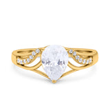 Teardrop Dainty Art Deco Pear Wedding Engagement Bridal Ring Round Simulated Cubic Zirconia 925 Sterling Silver