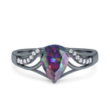 Teardrop Dainty Art Deco Pear Wedding Engagement Bridal Ring Round Simulated Cubic Zirconia 925 Sterling Silver
