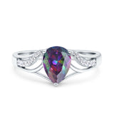 Teardrop Dainty Art Deco Pear Wedding Engagement Bridal Ring Round Simulated Cubic Zirconia 925 Sterling Silver