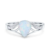 Teardrop Dainty Art Deco Pear Wedding Engagement Bridal Ring Round Simulated Cubic Zirconia 925 Sterling Silver