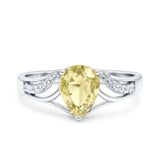 Teardrop Dainty Art Deco Pear Wedding Engagement Bridal Ring Round Simulated Cubic Zirconia 925 Sterling Silver