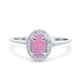 Halo Oval Art Deco Wedding Engagement Bridal Ring Round Simulated Cubic Zirconia 925 Sterling Silver