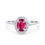 Halo Oval Art Deco Wedding Engagement Bridal Ring Round Simulated Cubic Zirconia 925 Sterling Silver
