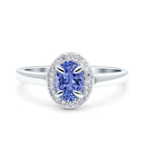 Halo Oval Art Deco Wedding Engagement Bridal Ring Round Simulated Cubic Zirconia 925 Sterling Silver