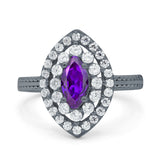 Marquise Vintage Halo Wedding Ring Simulated Cubic Zirconia 925 Sterling Silver