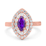 Marquise Vintage Halo Wedding Ring Simulated Cubic Zirconia 925 Sterling Silver