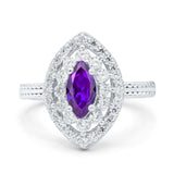 Marquise Vintage Halo Wedding Ring Simulated Cubic Zirconia 925 Sterling Silver