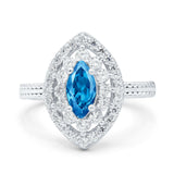Marquise Vintage Halo Wedding Ring Simulated Cubic Zirconia 925 Sterling Silver