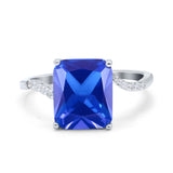 Swirl Engagement Ring Emerald Cut Simulated Cubic Zirconia 925 Sterling Silver