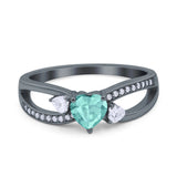Heart Art Deco Engagement Promise Ring Simulated Cubic Zirconia 925 Sterling Silver