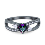 Heart Art Deco Engagement Promise Ring Simulated Cubic Zirconia 925 Sterling Silver