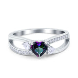 Heart Art Deco Engagement Promise Ring Simulated Cubic Zirconia 925 Sterling Silver
