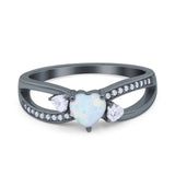 Heart Art Deco Engagement Promise Ring Simulated Cubic Zirconia 925 Sterling Silver