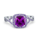 Cushion Wedding Ring Simulated Amethyst Cubic Zirconia 925 Sterling Silver