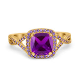 Cushion Wedding Ring Simulated Amethyst Cubic Zirconia 925 Sterling Silver