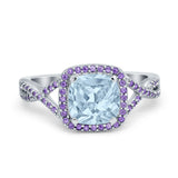 Cushion Wedding Ring Simulated Amethyst Cubic Zirconia 925 Sterling Silver
