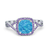 Cushion Wedding Ring Simulated Amethyst Cubic Zirconia 925 Sterling Silver
