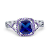 Cushion Wedding Ring Simulated Amethyst Cubic Zirconia 925 Sterling Silver