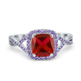 Cushion Wedding Ring Simulated Amethyst Cubic Zirconia 925 Sterling Silver