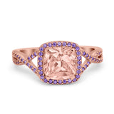 Cushion Wedding Ring Simulated Amethyst Cubic Zirconia 925 Sterling Silver