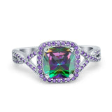Cushion Wedding Ring Simulated Amethyst Cubic Zirconia 925 Sterling Silver