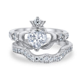 Wedding Bridal Piece Ring Heart Simulated Cubic Zirconia 925 Sterling Silver