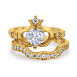 Wedding Bridal Piece Ring Heart Simulated Cubic Zirconia 925 Sterling Silver