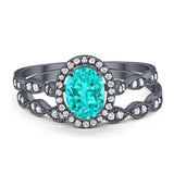 Halo Oval Bridal Wedding Set Ring Art Deco Oval Round Cubic Zirconia Solid 925 Sterling Silver Choose Color Size 4 to 12