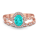 Halo Oval Bridal Wedding Set Ring Art Deco Oval Round Cubic Zirconia Solid 925 Sterling Silver Choose Color Size 4 to 12