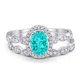 Halo Oval Bridal Wedding Set Ring Art Deco Oval Round Cubic Zirconia Solid 925 Sterling Silver Choose Color Size 4 to 12