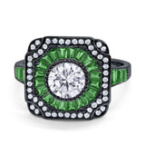 Art Deco Wedding Engagement Antique Style Ring Baguette Round Cubic Zirconia 925 Sterling Silver