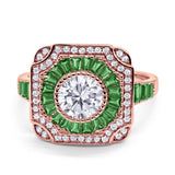 Art Deco Wedding Engagement Antique Style Ring Baguette Round Cubic Zirconia 925 Sterling Silver