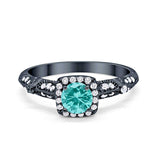 Halo Art Deco Wedding Ring Simulated Cubic Zirconia 925 Sterling Silver