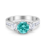 Three Stone Wedding Ring Round Simulated Cubic Zirconia 925 Sterling Silver