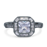 Halo Cushion Cut Engagement Ring Bezel Simulated Cubic Zirconia Solid 925 Sterling Silver