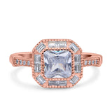 Halo Cushion Cut Engagement Ring Bezel Simulated Cubic Zirconia Solid 925 Sterling Silver