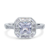 Halo Cushion Cut Engagement Ring Bezel Simulated Cubic Zirconia Solid 925 Sterling Silver