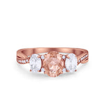 Oval Three Stone Engagement Ring Simulated Cubic Zirconia 925 Sterling Silver