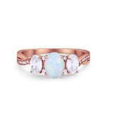 Oval Three Stone Engagement Ring Simulated Cubic Zirconia 925 Sterling Silver