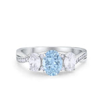 Oval Three Stone Engagement Ring Simulated Cubic Zirconia 925 Sterling Silver