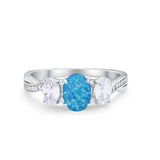 Oval Three Stone Engagement Ring Simulated Cubic Zirconia 925 Sterling Silver