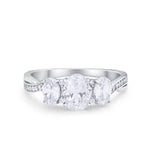Oval Three Stone Engagement Ring Simulated Cubic Zirconia 925 Sterling Silver