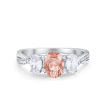 Oval Three Stone Engagement Ring Simulated Cubic Zirconia 925 Sterling Silver