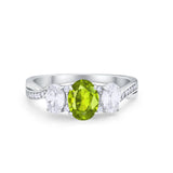 Oval Three Stone Engagement Ring Simulated Cubic Zirconia 925 Sterling Silver