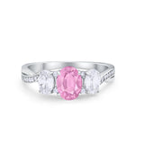 Oval Three Stone Engagement Ring Simulated Cubic Zirconia 925 Sterling Silver