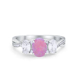 Oval Three Stone Engagement Ring Simulated Cubic Zirconia 925 Sterling Silver