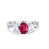 Oval Three Stone Engagement Ring Simulated Cubic Zirconia 925 Sterling Silver