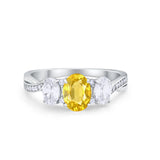 Oval Three Stone Engagement Ring Simulated Cubic Zirconia 925 Sterling Silver